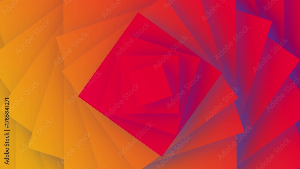 geometric animation consists of a series of nested squares that rotate and change color, creating a swirling, hypnotic effect motion background