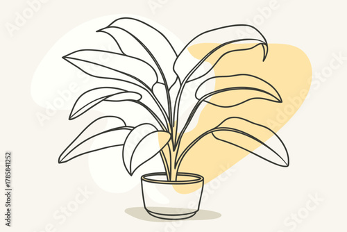 Minimalist line art of a potted houseplant with abstract shapes
