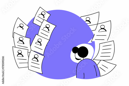Person overwhelmed by many resumes and job applications