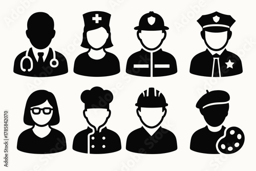 Icon set of diverse professions featuring gender-neutral figures
