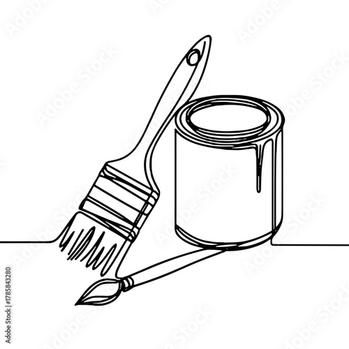 Brush and paint can (fine outline) Christmas DIY Process — Outline / Minimal Linear Vector