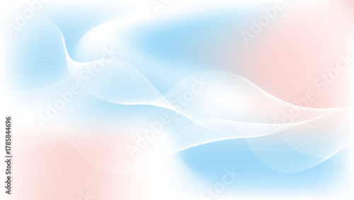 青とサーモンピンクのグラデーション　流れる白色のウェーブ　抽象的な背景イメージ素材