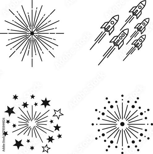 Set of firework icon, Fireworks with stars and sparks vector, fireworks with stars and sparks icon, fireworks vector illustration