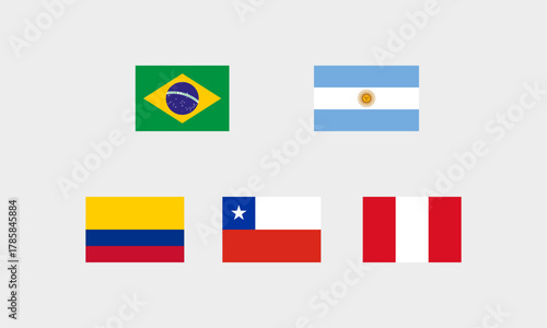 Flaggen der wichtigsten südamerikanischen Länder – Brasilien Argentinien Kolumbien Chile Peru