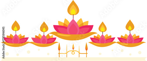 Thai Loy Krathong border with floating candles and lotus flowers, glowing.