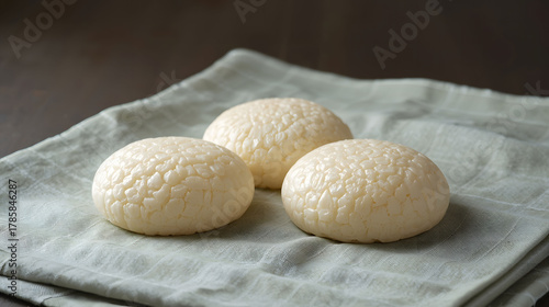 Puffed Rice Balls on Soft fluffy Fabric Background.