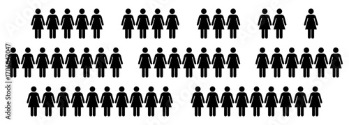 People 1, 2, 3, 4, 5, 6, 7, 8, 9, 10 icon set. Crowd signs. Containing ,participants, group, team, meeting, organization, community, population, audience, member, discussion, assembly, interview.