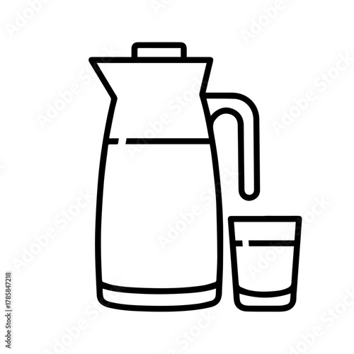 Elegant outline illustration showcasing a beverage pitcher and a serving glass, perfect for representing drinks, refreshment, and hydration essentials