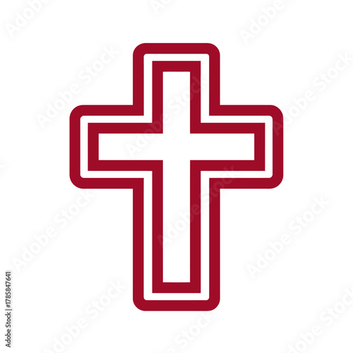 Religious cross icon simple red graphic for faith and spirituality