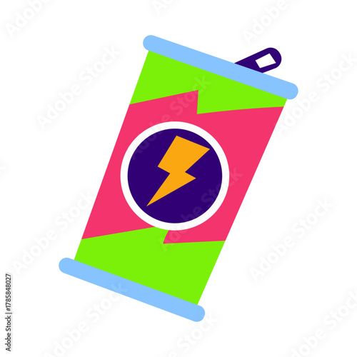 Vibrant Energy Drink Can with Lightning Bolt, Eye-Catching Design for an Energetic Lifestyle