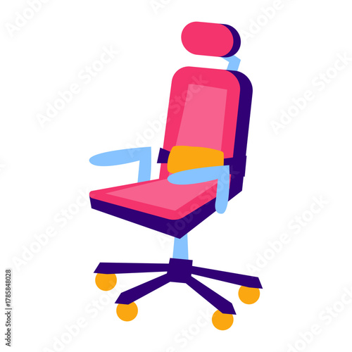 Brightly colored ergonomic desk chair with adjustable features, a modern piece of office furniture icon