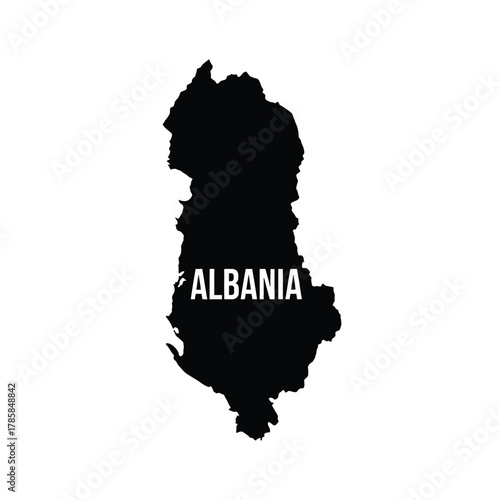 Black silhouette map of albania contour territory cartography drawing vector illustration outline shape country boundary design with text