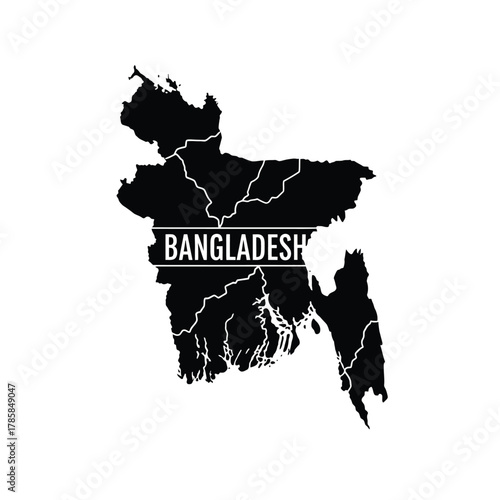 Bangladesh country outline map with administrative divisions vector graphic illustration minimalist silhouette design for geography and travel