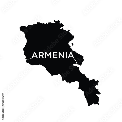 Official black silhouette outline map of armenia geographic territory vector design illustration on white background element for atlas geography political document.