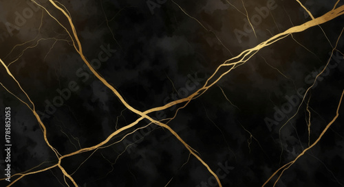 Elegant Black and Gold Abstract Marble Texture Background with Veins