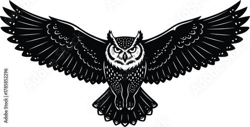 Owl flying vector illustration bird of prey nocturnal animal wildlife art eps silhouette