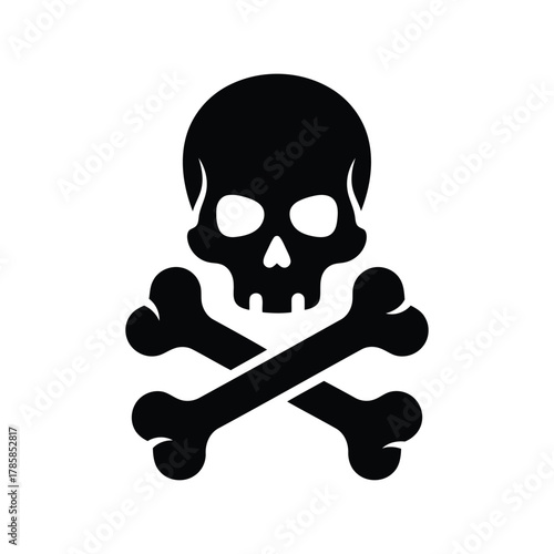 Black skull and crossbones danger warning icon vector illustration. poison, pirate, hazard symbol.