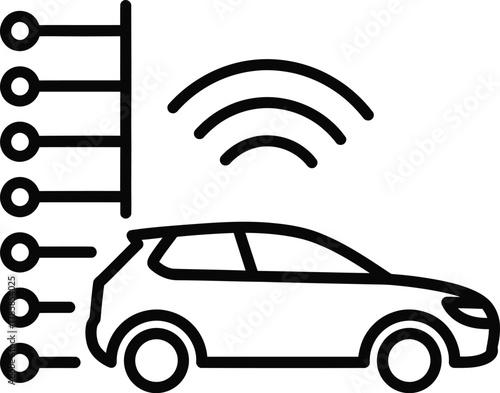 Autonomous driving car technology concept with sensor and wireless signal eps silhouette