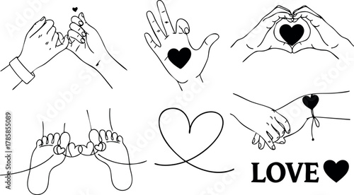 Hand gesture love symbols with heart shapes and linked fingers vector illustration 