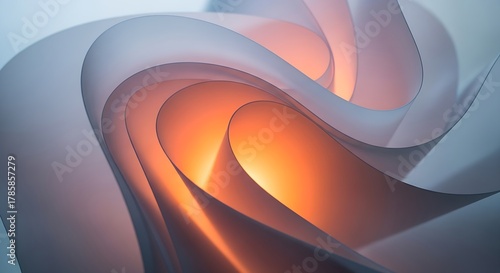 Abstract flowing fabric with warm orange light glowing from within