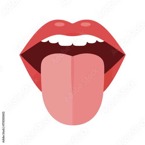 Playful red lips with tongue sticking out illustration. humorous cartoon design.