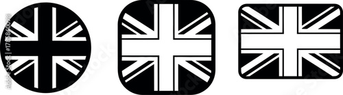 United Kingdom Flag Icons in Circle Rounded Square and Rectangle Shapes Vector Illustration 