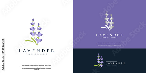 aromatherapy logo with lavender flower symbol, natural extraction, vector design template.