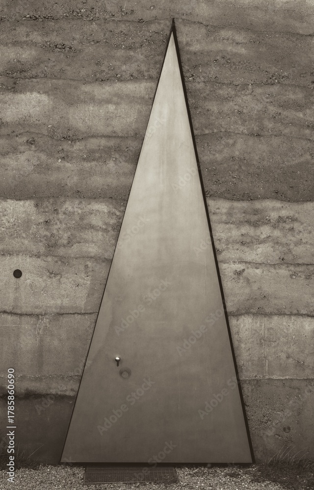 Fototapeta premium massive, triangular-shaped entrance door of a field chapel