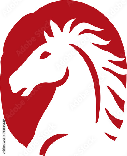 Red seal horse head design for Chinese New Year 2026.
Year of the Horse oval emblem vector illustration isolated.
Chinese zodiac horse red stamp icon.
Transparent background.