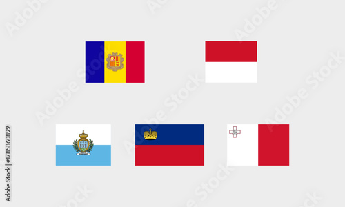 Flaggen kleiner europäischer Länder – Andorra Monaco San Marino Liechtenstein Malta