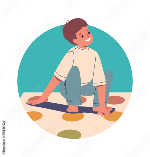 Toddler boy playing twister game