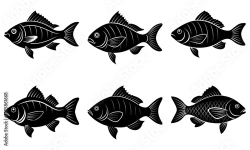 Elegant fish silhouettes swimming gracefully, ideal for seafood branding, fishing industry visuals, or nature-inspired graphic designs with a vector aesthetic