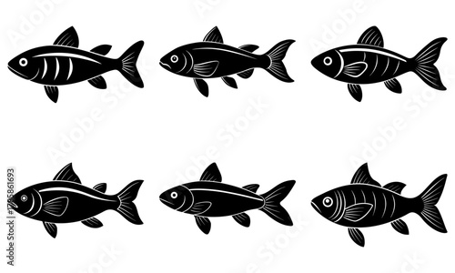 Elegant collection of stylized fish illustrations originally a vector graphic, perfect for marine life concepts and educational resources, a classic symbol