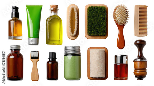 Essential Grooming Collection: An assortment of grooming essentials, presented on a minimalist backdrop, showcasing various products for personal care and hygiene.