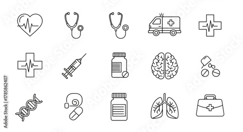 Medical icons set with healthcare symbols isolated on