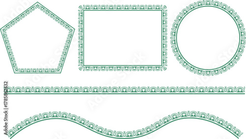 A collection of beautifully crafted green ornamental frames and borders, perfect for enhancing various design projects with a touch of classic elegance.