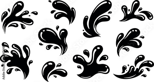 Water splash drops collection black silhouette vector design elements for graphic use 