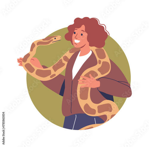 Woman holding python exotic pet