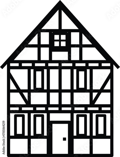 Illustration of half timbered house traditional german architecture style eps silhouette