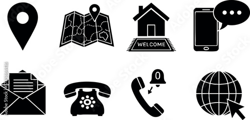 Location map phone communication icons set vector illustration design elements 