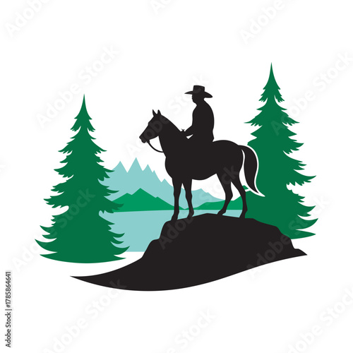 Beach Trail Cowboy Through Pines Silhouette