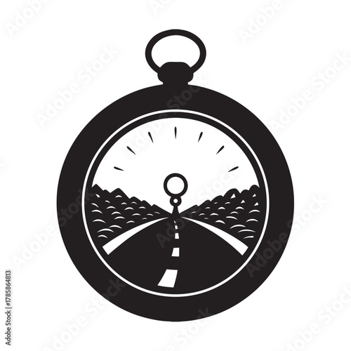 Vintage Time Symbol On Horizon Road Silhouette