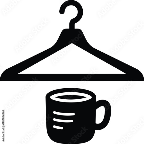 Hanger and coffee mug vector icon clothing and beverage simple design eps silhouette