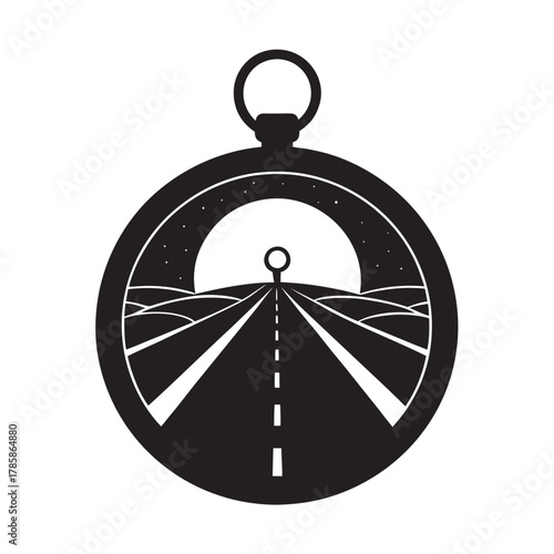 Time Traveler Vintage Watch On Road Silhouette