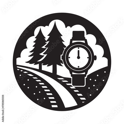 Vintage Clock Beside Country Road Silhouette