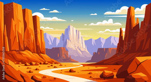 Tableau sur toile Grand Canyon Landscape with Majestic Rock Formations and Blue Sky