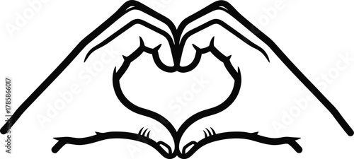 Heart hands illustration love gesture hand heart outline black white eps silhouette