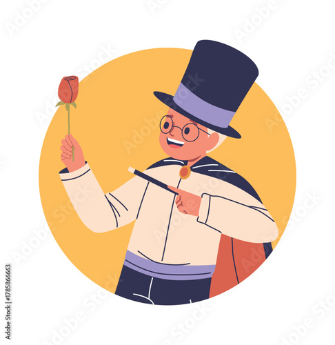 Boy magician showing trick portrait