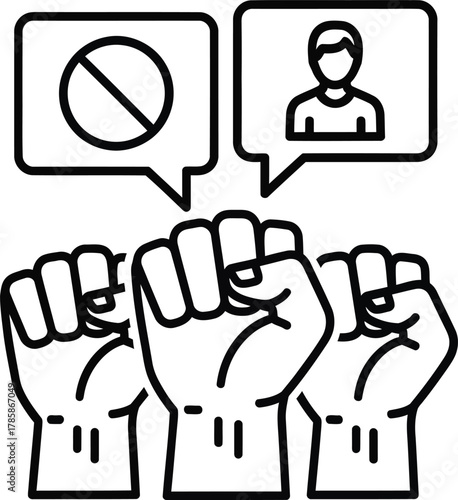 Protest rights demonstration raised fists against oppression and injustice eps silhouette