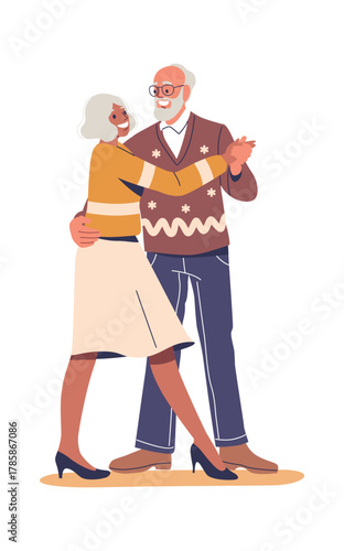 Happy loving elderly couple dancing